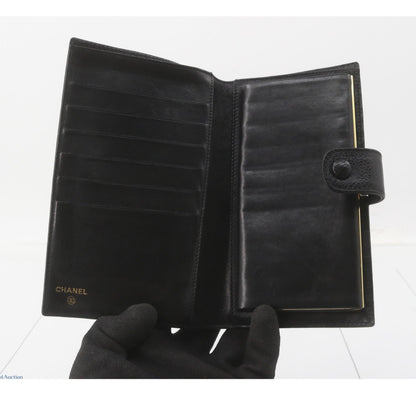 Pre-Owned Chanel Coco Mark Kiss Lock Long Wallet Caviar Leather (Black) 3 Series CHA.S.1010