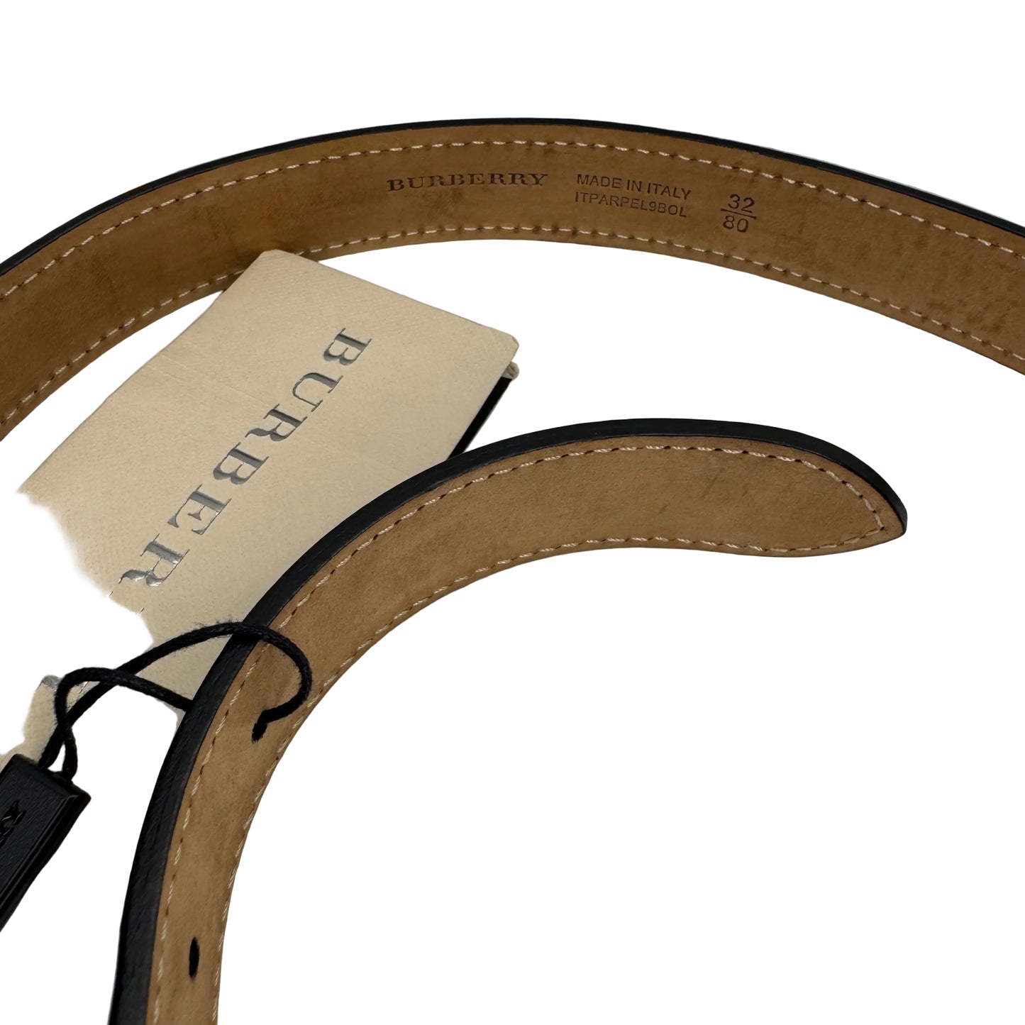 Pre-Owned Burberry Debossed Leather Belt 80 (Black)