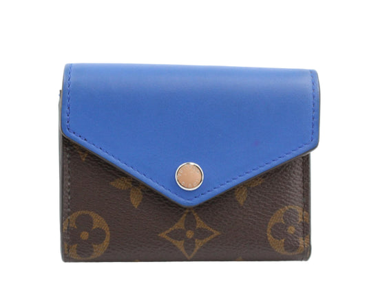 Pre-Owned Louis Vuitton Zoe Blue Leather & Monogram Canvas Wallet- LOU.S.1153