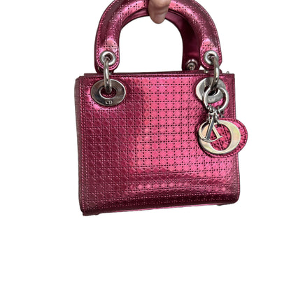 Pre-Owned Dior Lady Dior Mini Metallic Patent Leather Micro-cannage Quilted Shoulder Bag (Pink) DIO.B.1009