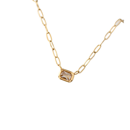 Fashion CZ Rectangle Waterproof Necklace