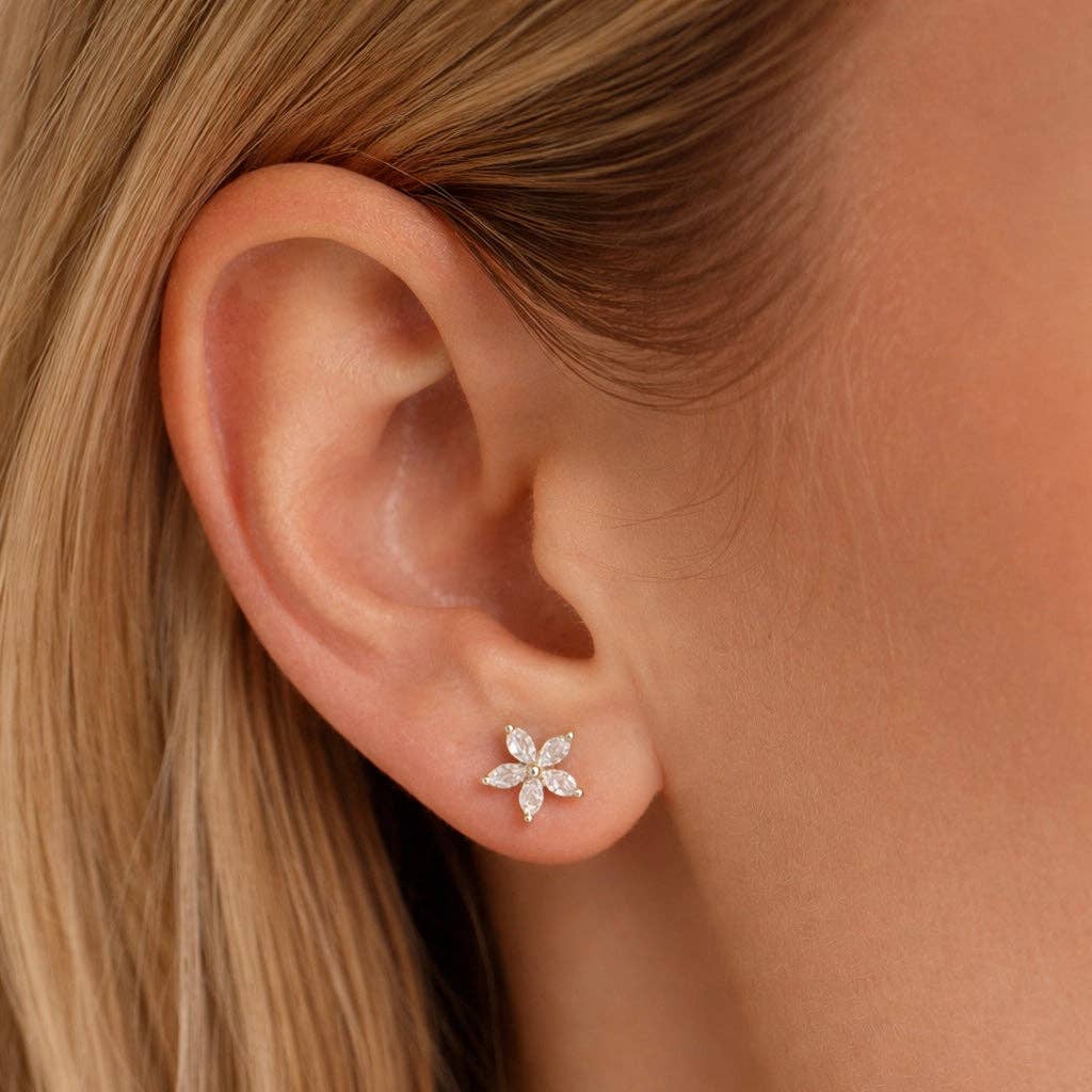 Fashion CZ Flower Stud Gold Plated Earrings