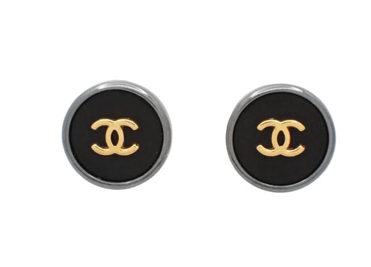Pre-Owned Chanel Gold Edge Silver Coco Mark Clip on Earrings 1996 CHA.J.1143