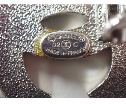 Pre-owned Chanel 02’ Silver & Black Stone Coco Mark Clip On Earrings CHA.J.1093