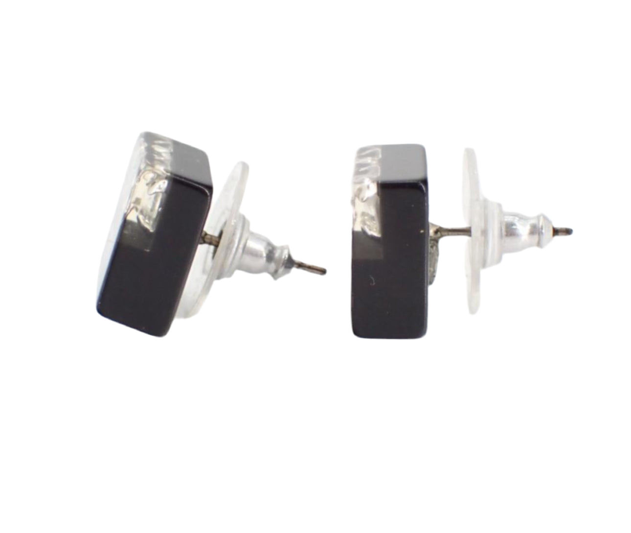 Preowned Chanel Square Acrylic & Rhinestone Coco Mark Pierced Earrings-CHA.J.1024