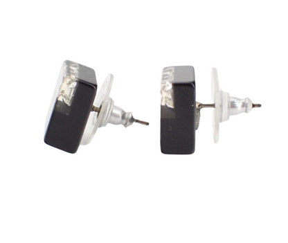 Preowned Chanel Square Acrylic & Rhinestone Coco Mark Pierced Earrings-CHA.J.1024