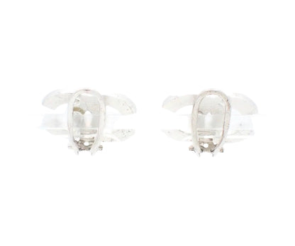 Pre-owned Chanel 02’ Silver & Black Stone Coco Mark Clip On Earrings CHA.J.1093