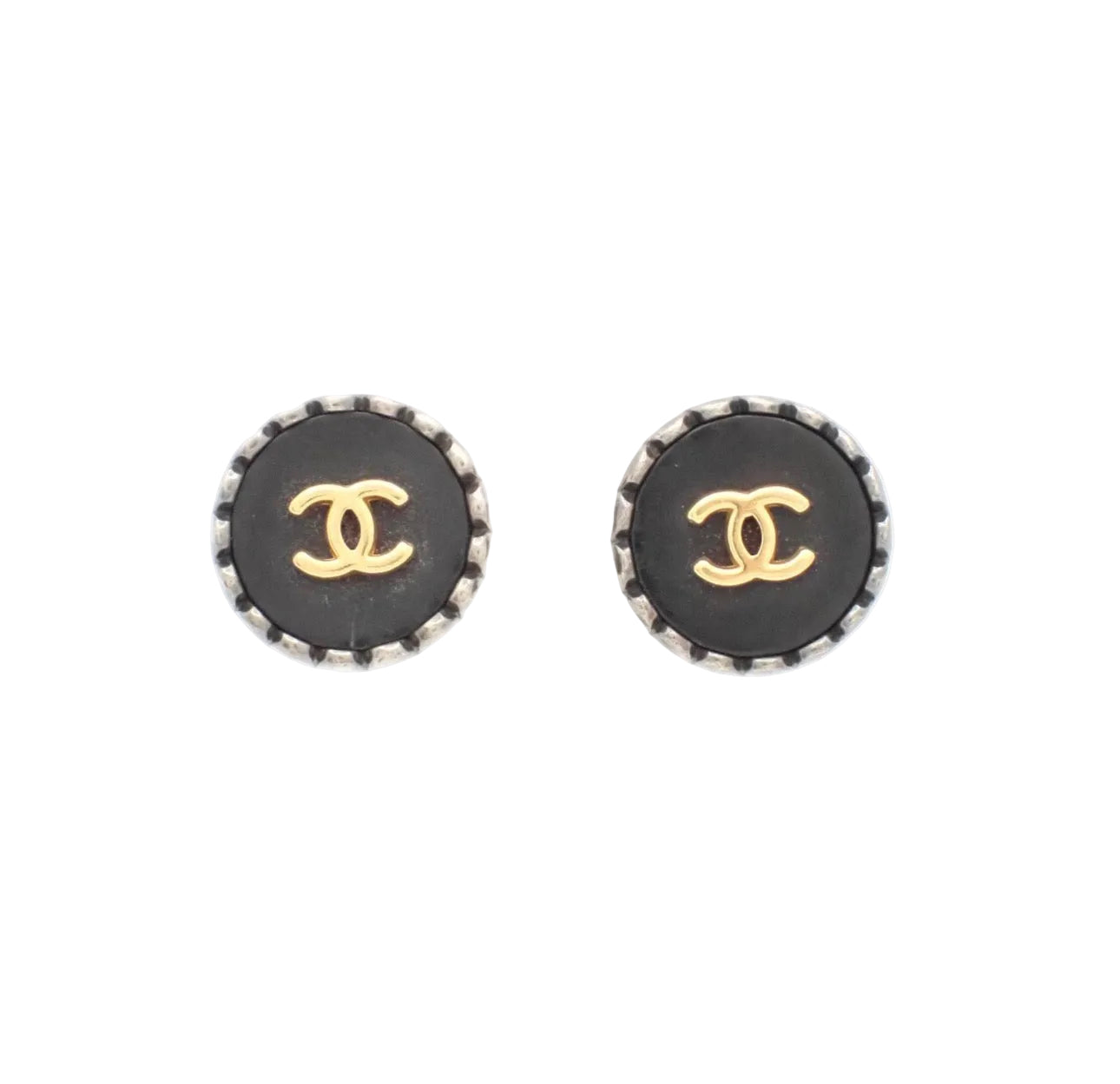 Pre-Owned Chanel CC Silver Gold & Black 1996 Clip On Earrings CHA.J.1099