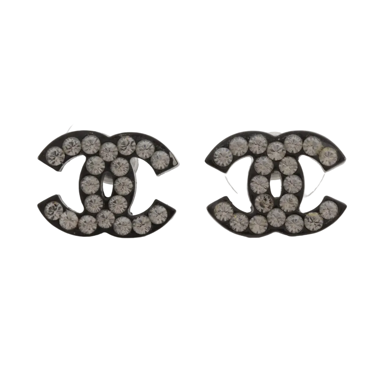 Pre-Owned Chanel 2005 Black and Stone CC Pierced Earrings CHA.J.1139