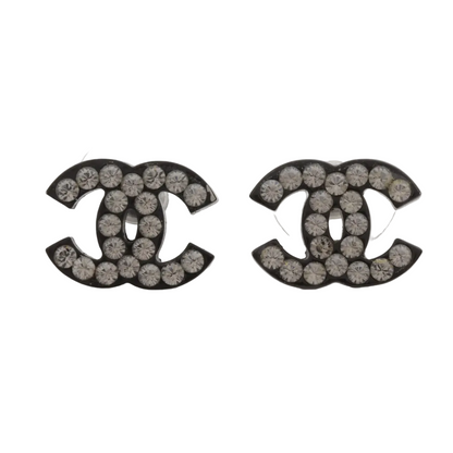 Pre-Owned Chanel 2005 Black and Stone CC Pierced Earrings CHA.J.1139