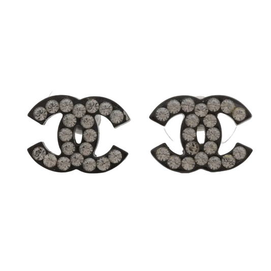 Pre-Owned Chanel 2005 Black and Stone CC Pierced Earrings CHA.J.1139