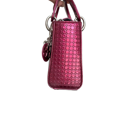 Pre-Owned Dior Lady Dior Mini Metallic Patent Leather Micro-cannage Quilted Shoulder Bag (Pink) DIO.B.1009