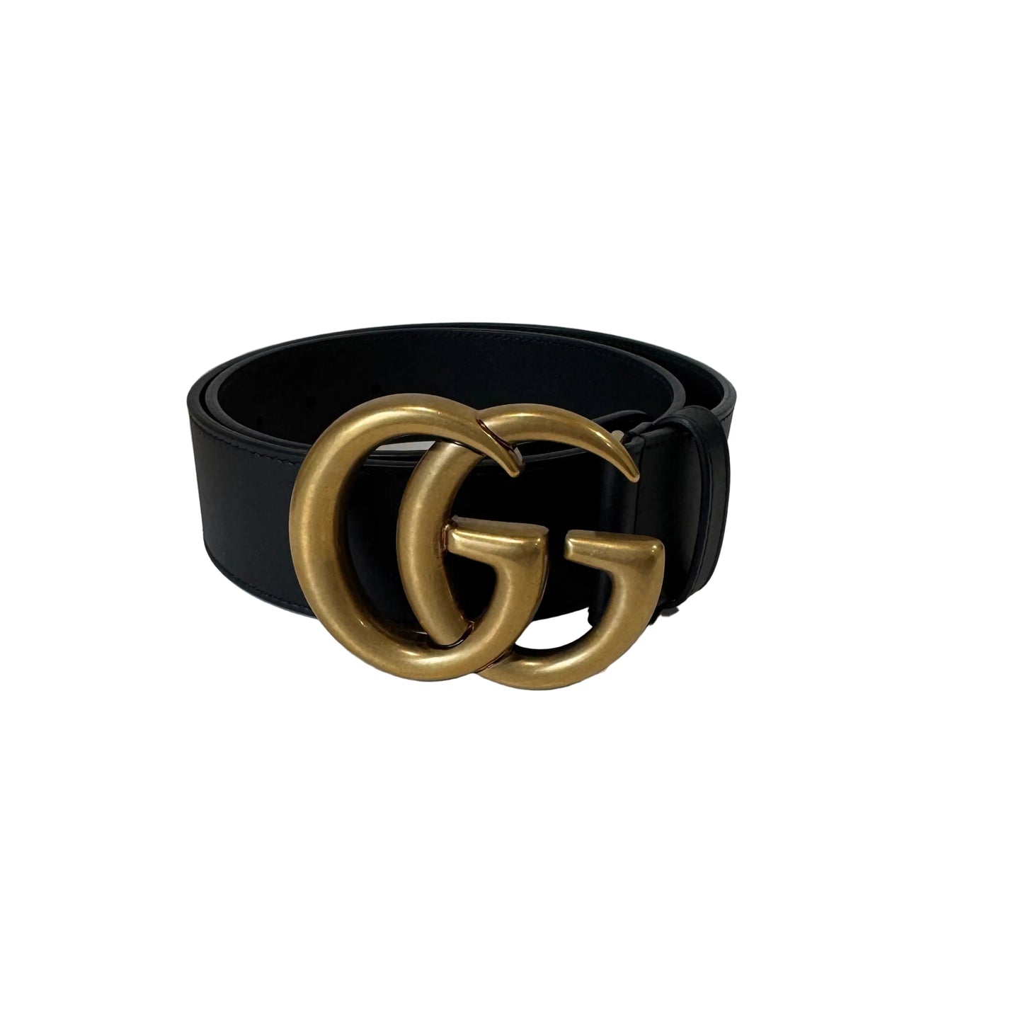 Pre-Owned Gucci GG Marmont Wide Leather Belt 75(Black & Antique Gold) GUC.A.1015