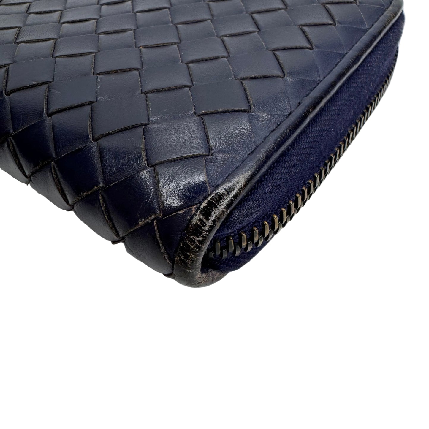 Pre-Owned Bottega Veneta Intrecciato Zippy Wallet (Navy) BOT.S.1004