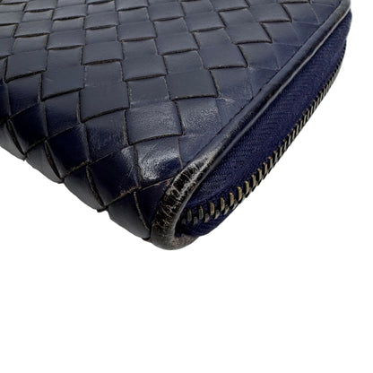 Pre-Owned Bottega Veneta Intrecciato Zippy Wallet (Navy) BOT.S.1004