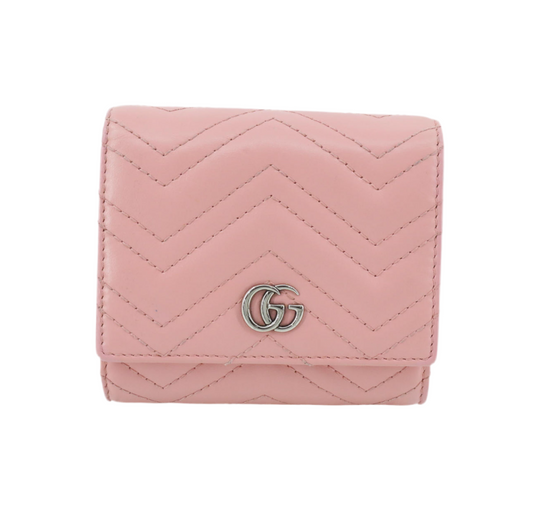 Pre-Owned Gucci Marmont Leather Bifold Card Case (Pink)