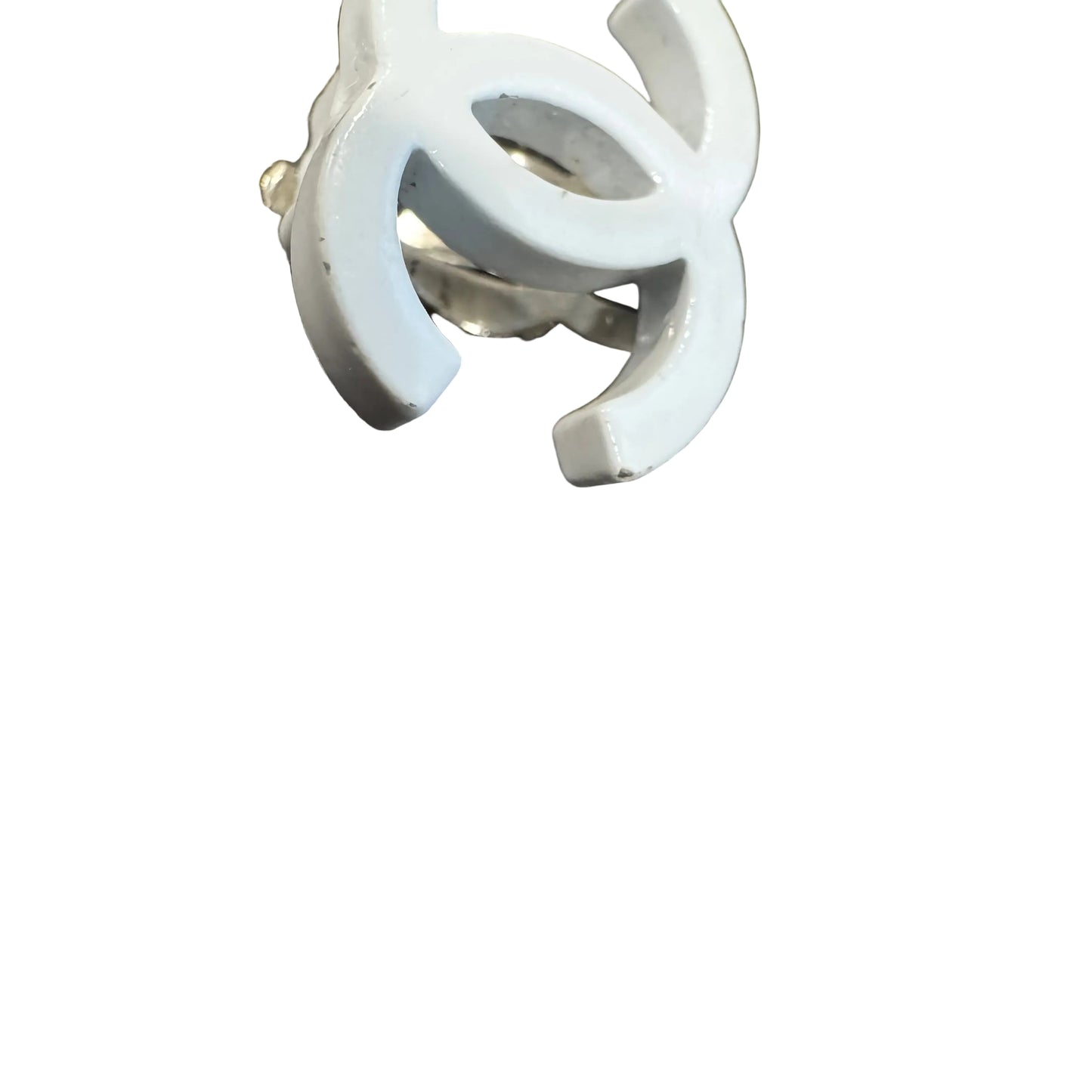 Pre-Owned Chanel Resin White Coco Mark Clip On Earrings CHA.J.1052