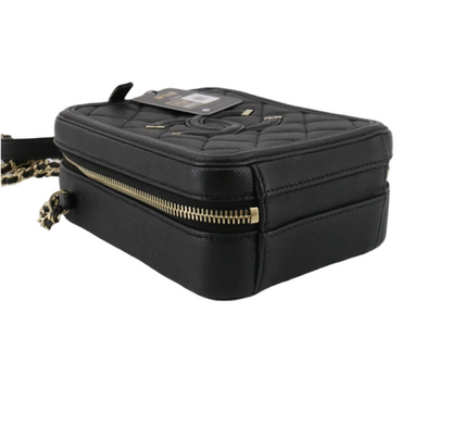 Pre-Owned Chanel Filigree Vertical Vanity Caviar Leather Crossbody (Black)