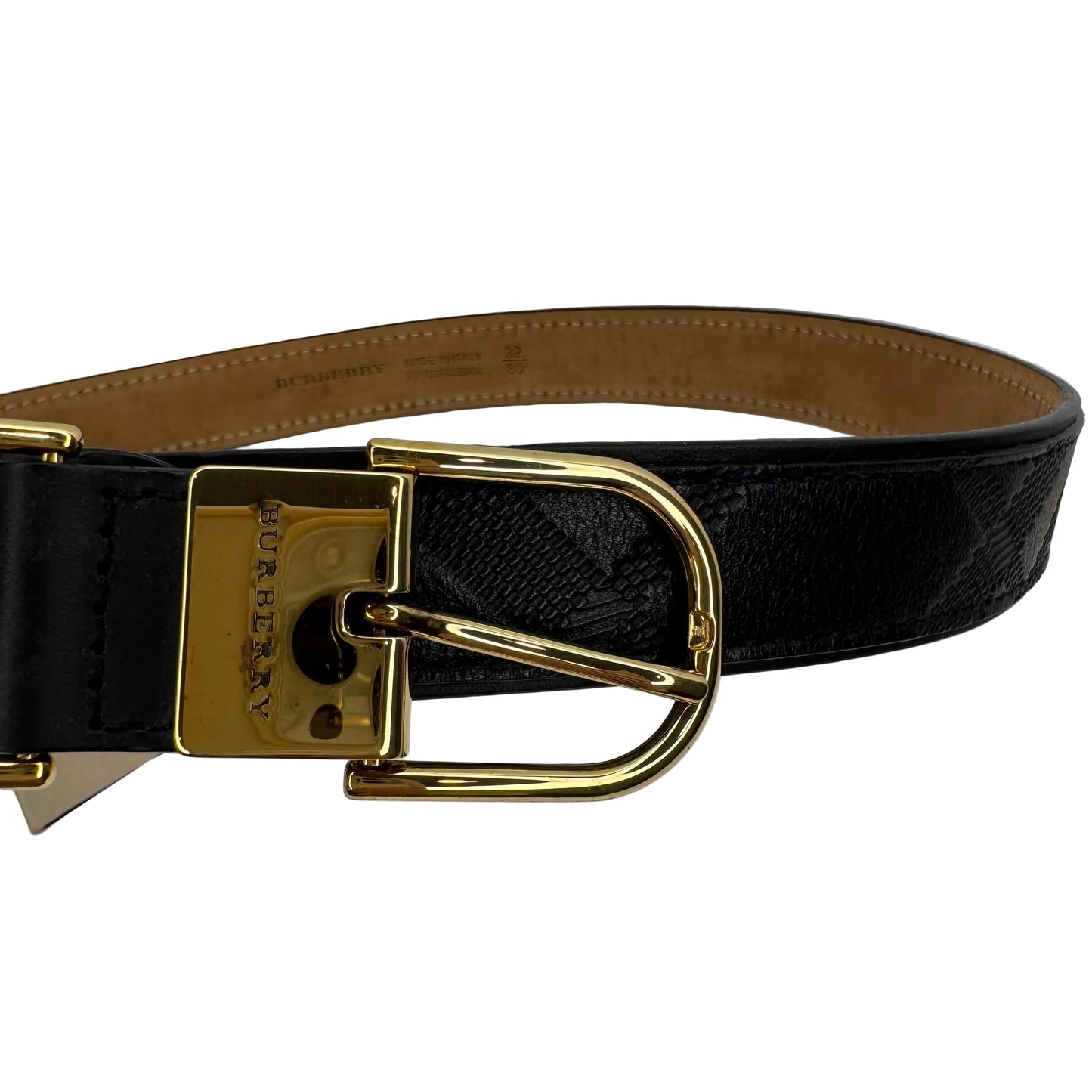 Pre-Owned Burberry Debossed Leather Belt 80 (Black)