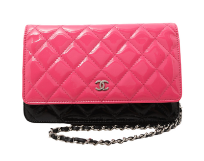 Pre-Owned Chanel WOC Patent Leather Crossbody (Black & Pink)