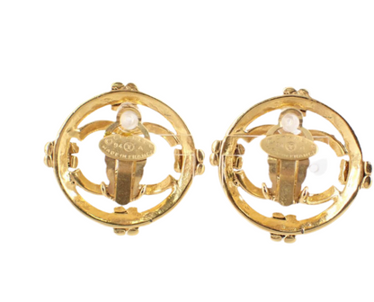 Pre-Owned Chanel Vintage Large Medallion Coco Mark Clip On Earrings 1994