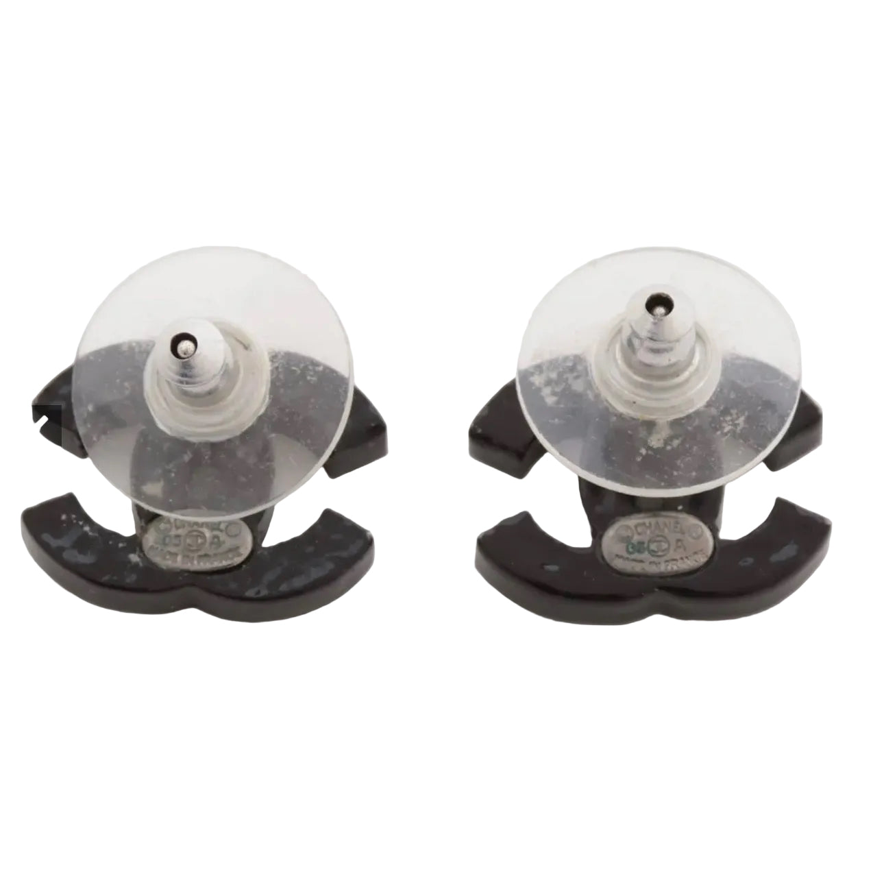 Pre-Owned Chanel 2005 Black and Stone CC Pierced Earrings CHA.J.1139