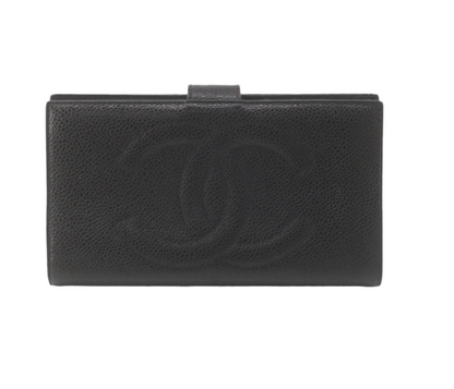 Pre-Owned Chanel Coco Mark Kiss Lock Long Wallet Caviar Leather (Black) 3 Series CHA.S.1010