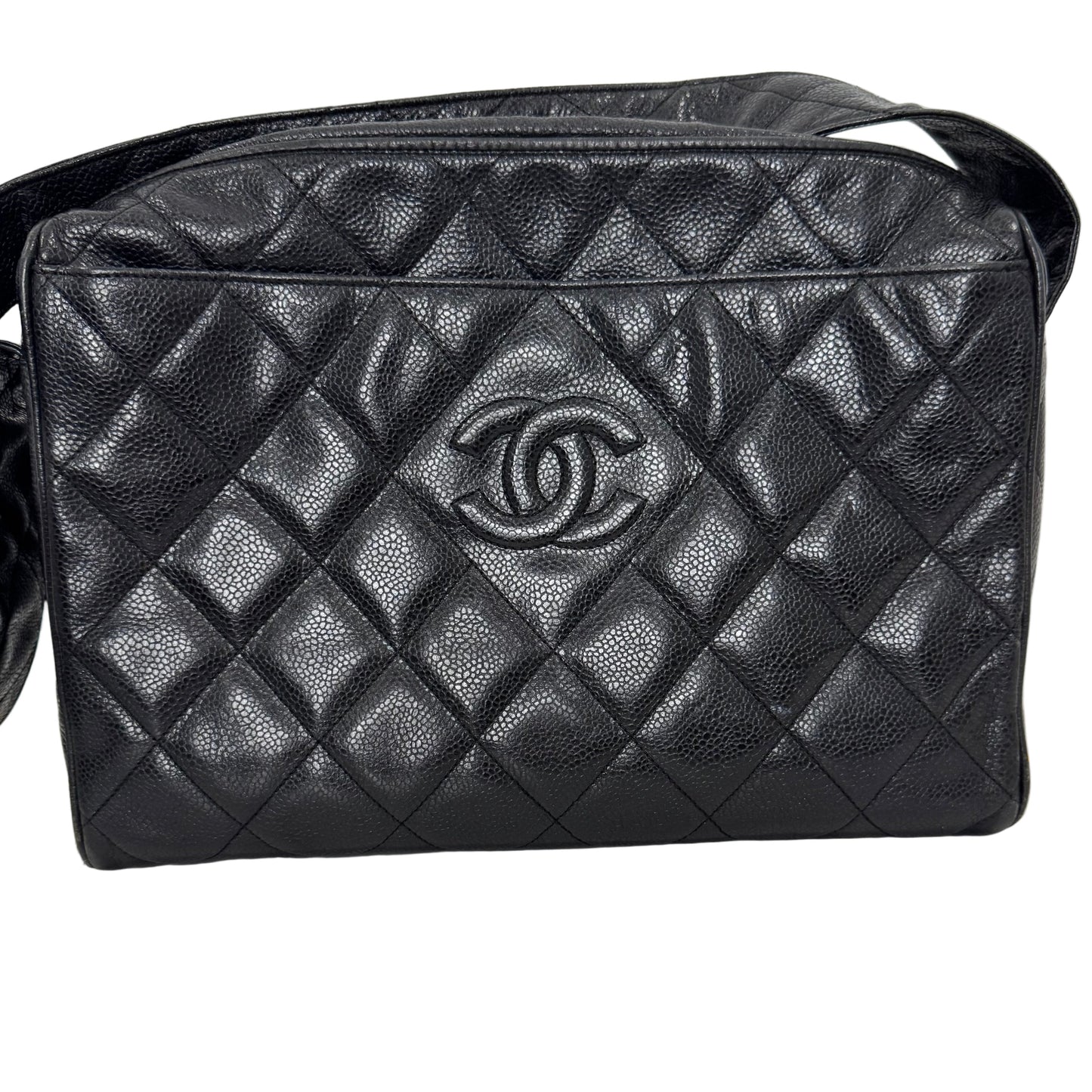 Pre-Owned Chanel Vintage Coco 3 Series Large Caviar Leather Camera Bag (Black) CHA.B.1022