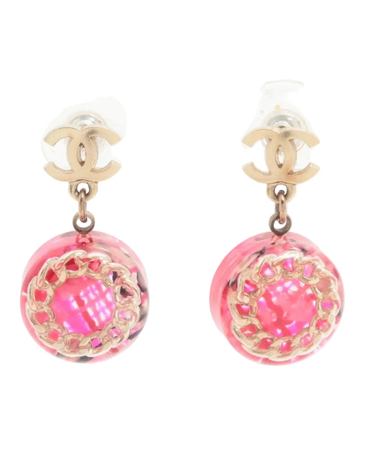 Pre-Owned Chanel 2014 Acrylic and Chain Tweed CC Pierced Earrings CHA.J.1138