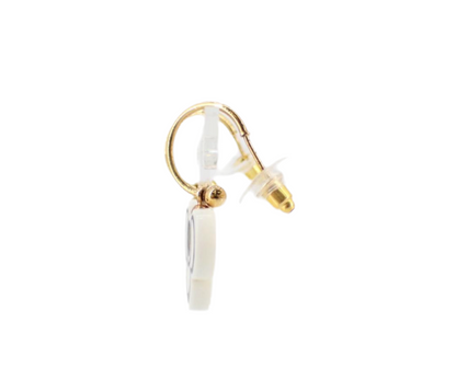 Pre-Owned Chanel Camellia Flower Black & Gold Drop Huggie Earrings 2002