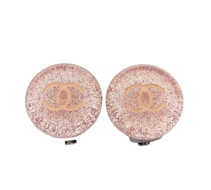 Pre-Owned Chanel 2000 CC Glitter Clip On Earrings (Light Pink) CHA.J.1118