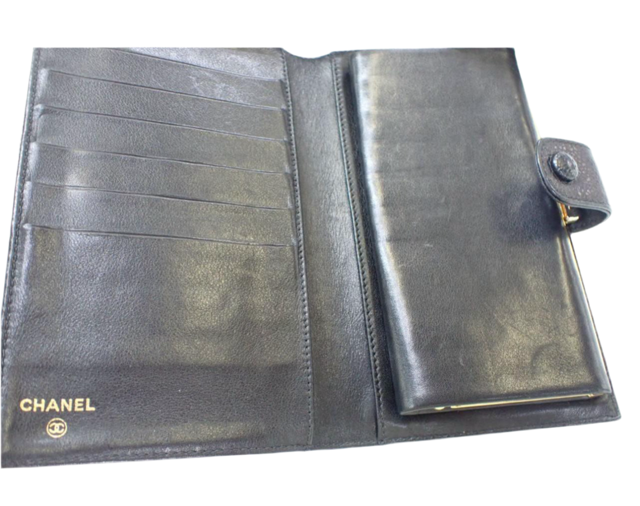 Pre-Owned Chanel Coco Mark Kiss Lock Long Wallet Caviar Leather (Black) 3 Series CHA.S.1010