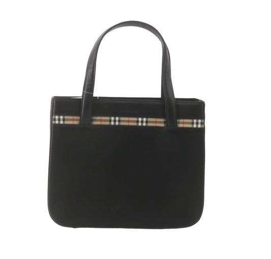 Preowned BURBERRY Top Handle Smooth Leather & Classic Check Top Handle-BUR.B.1013