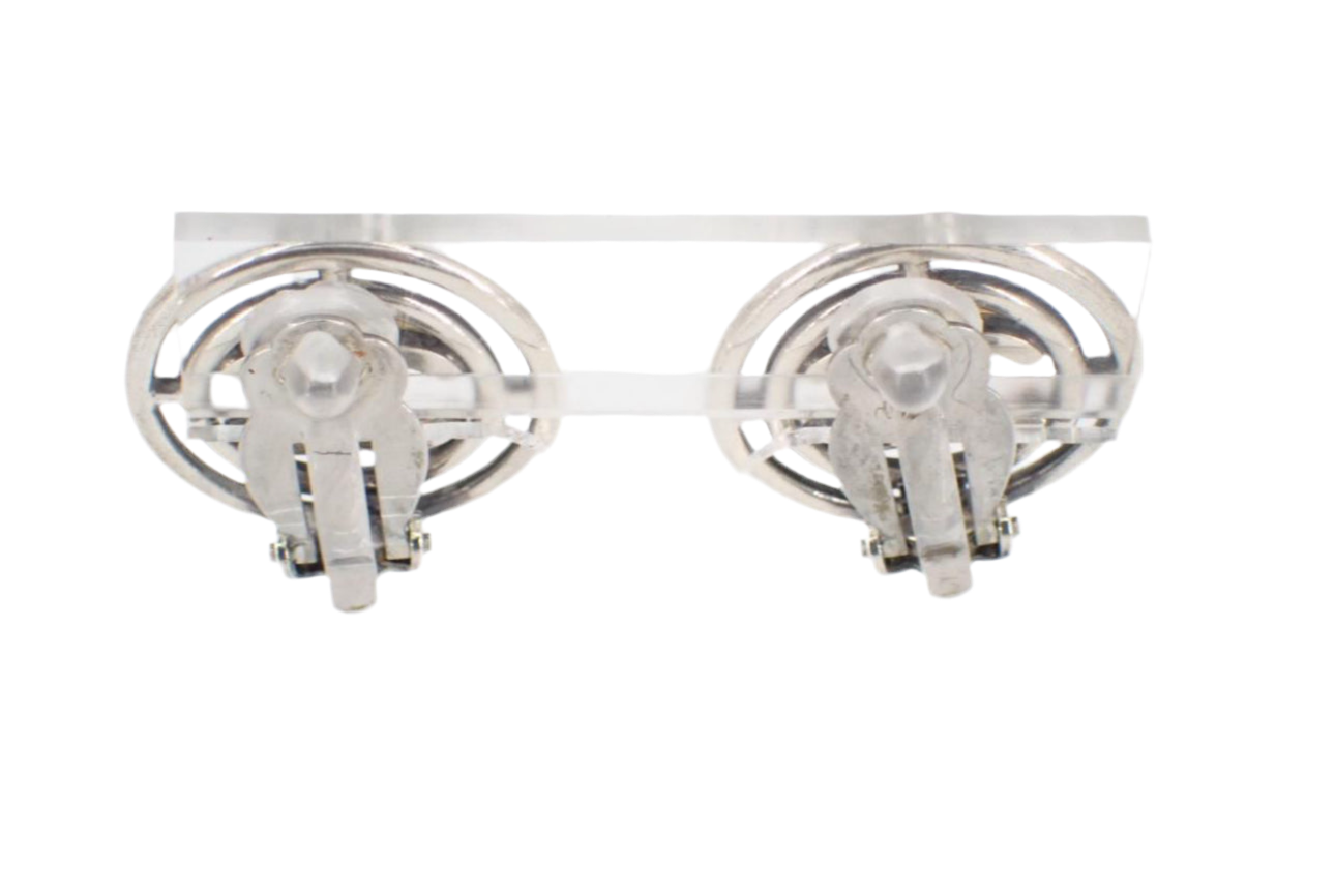Pre-Owned Chanel Icon Series Silver & Gold Circle Medallion Clip On Earrings