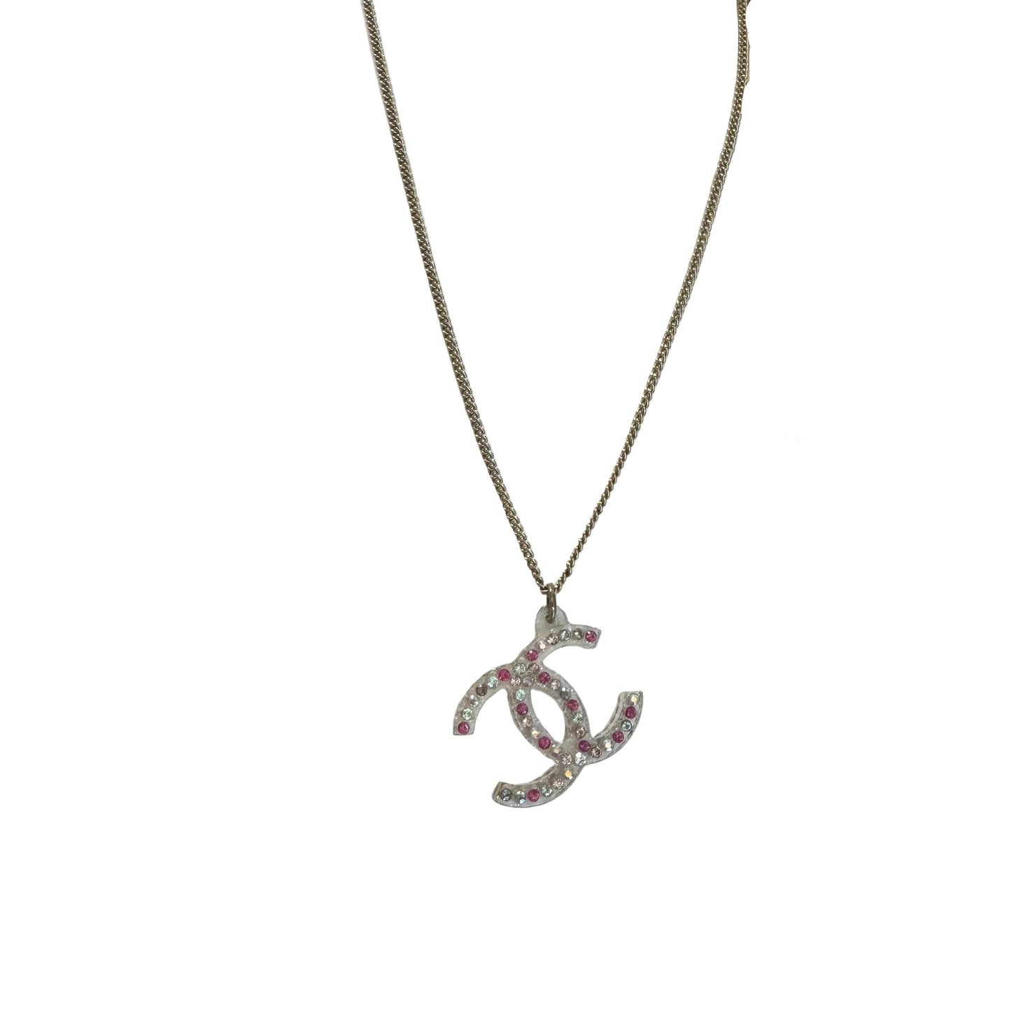 Pre-Owned Chanel Acrylic Coco Mark Colored Stone 04' Necklace CHA.J.1132