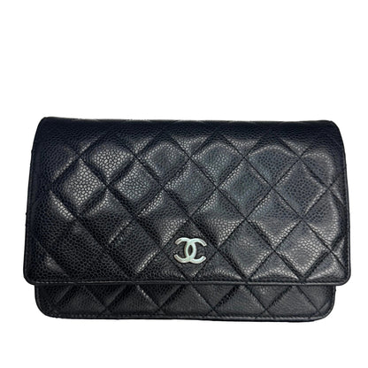 Pre-Owned Chanel WOC Caviar Leather Crossbody (Black & Silver) CHA.B.1029