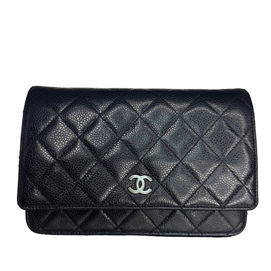 Pre-Owned Chanel WOC Caviar Leather Crossbody (Black & Silver) CHA.B.1029