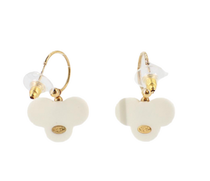 Pre-Owned Chanel Camellia Flower Black & Gold Drop Huggie Earrings 2002