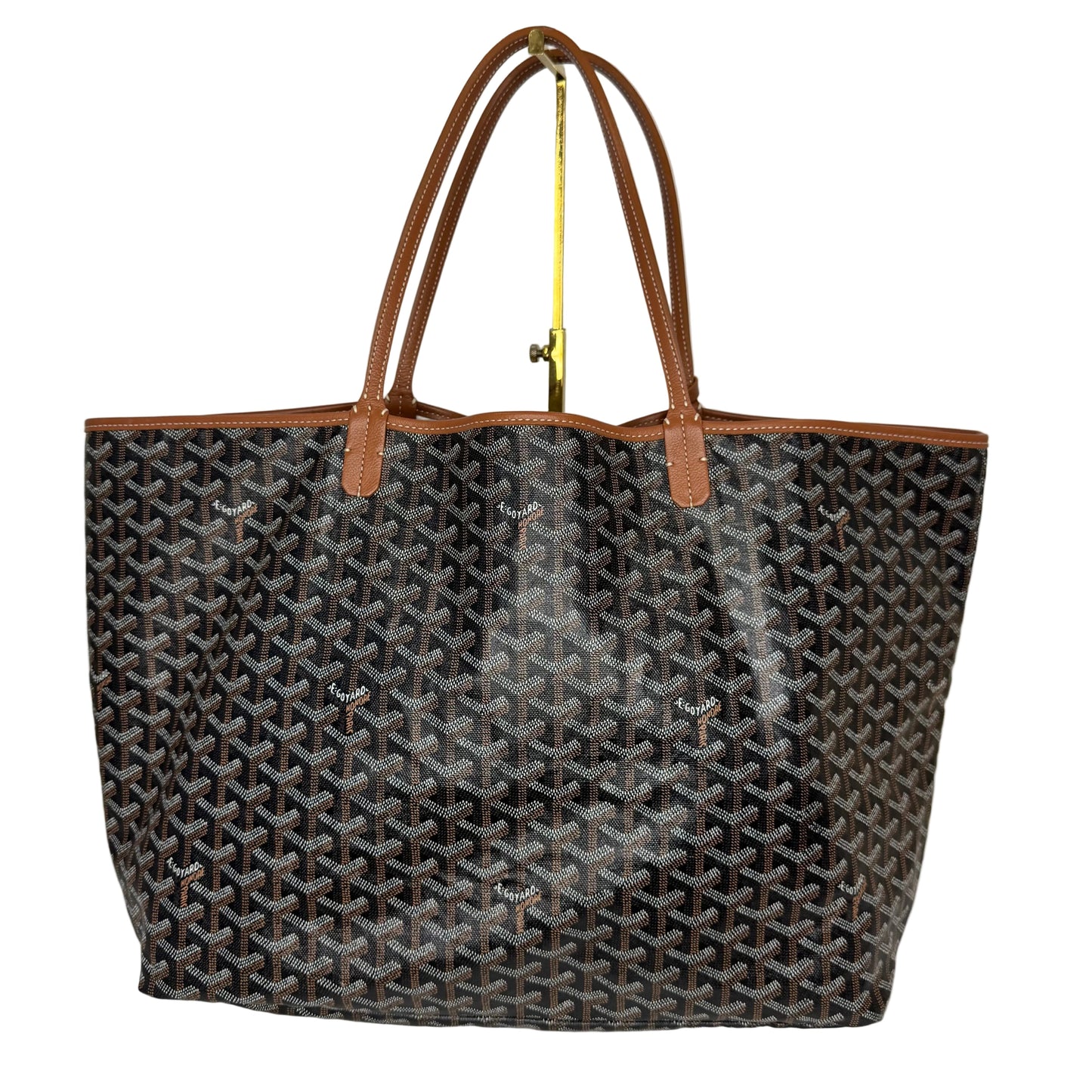 Pre-Owned Goyard Saint Louis Coated Canvas Tote (Black & Tan) GOY.B.1002