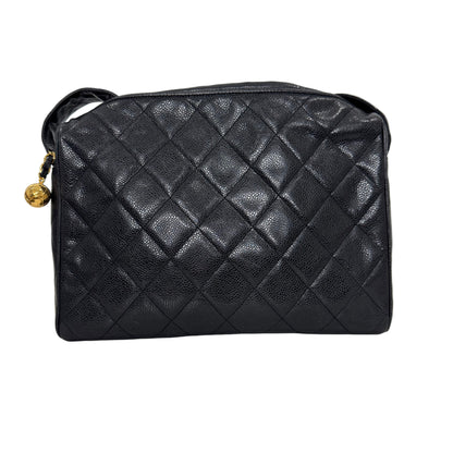 Pre-Owned Chanel Vintage Coco 3 Series Large Caviar Leather Camera Bag (Black) CHA.B.1022