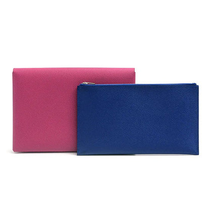 Pre-Owned Hermès Calvi GM Epsom Leather Clutch Bag (Rose Purple and Blue)