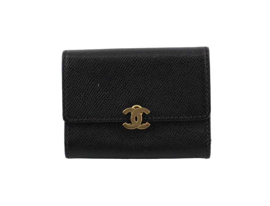 Pre-Owned Chanel Trifold Coco Mark Medium Wallet Caviar Leather (Black) CHA.S.1011