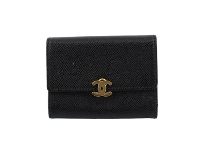 Pre-Owned Chanel Trifold Coco Mark Medium Wallet Caviar Leather (Black) CHA.S.1011