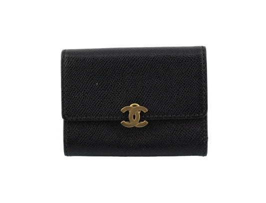 Pre-Owned Chanel Trifold Coco Mark Medium Wallet Caviar Leather (Black) CHA.S.1011