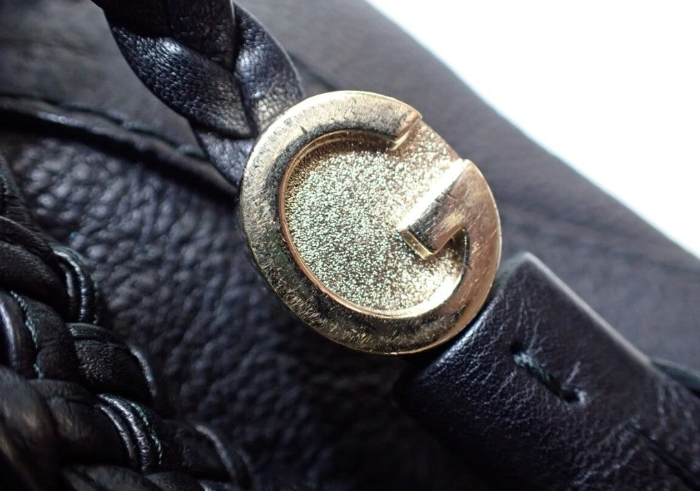 Pre-Owned Gucci Leather Marrakech Woven Shoulder Bag (Black) GUC.B.1040