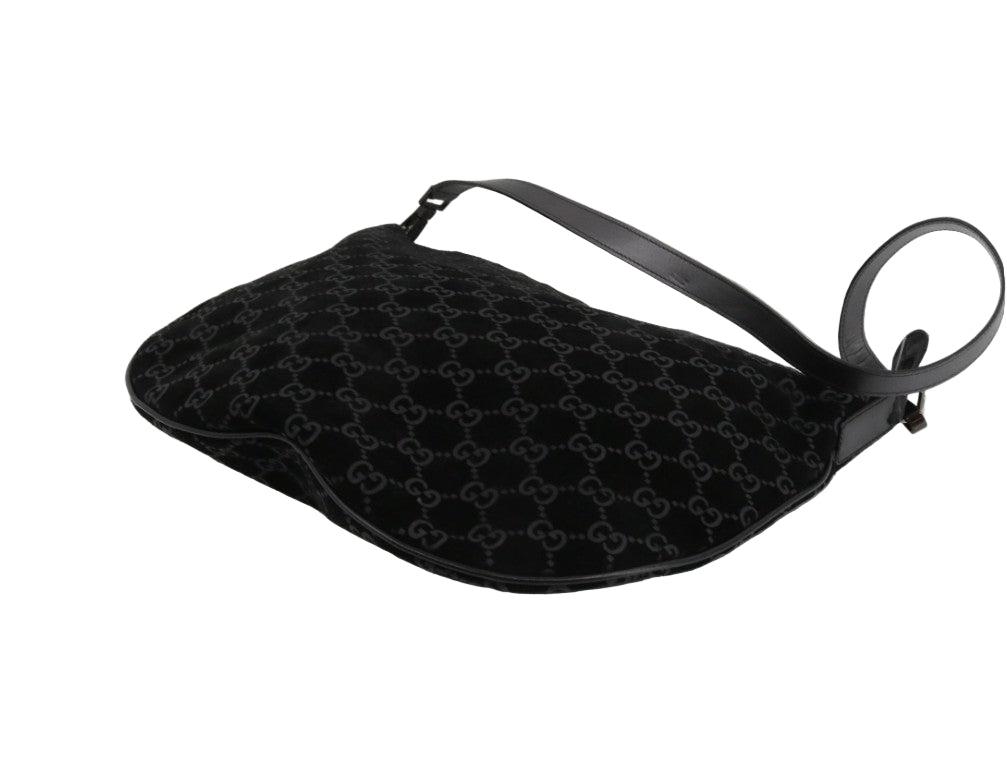 Pre-Owned Gucci Vintage Suede GG Shoulder Bag (Black) GUC.B.1041