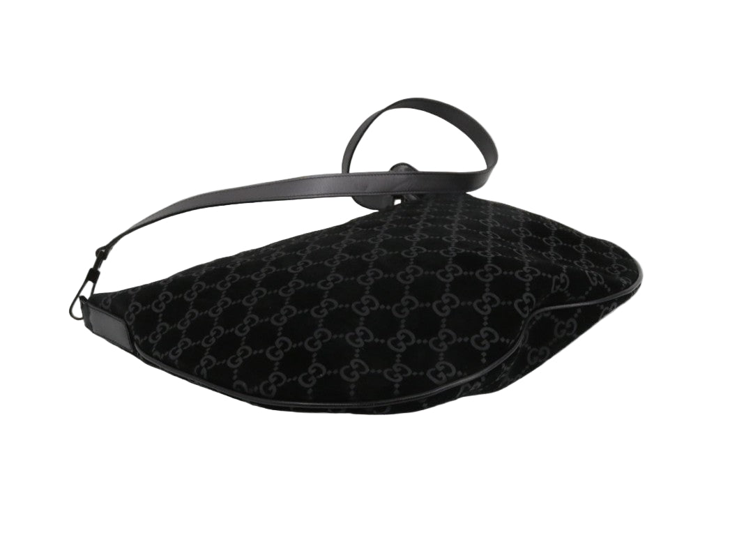 Pre-Owned Gucci Vintage Suede GG Shoulder Bag (Black) GUC.B.1041
