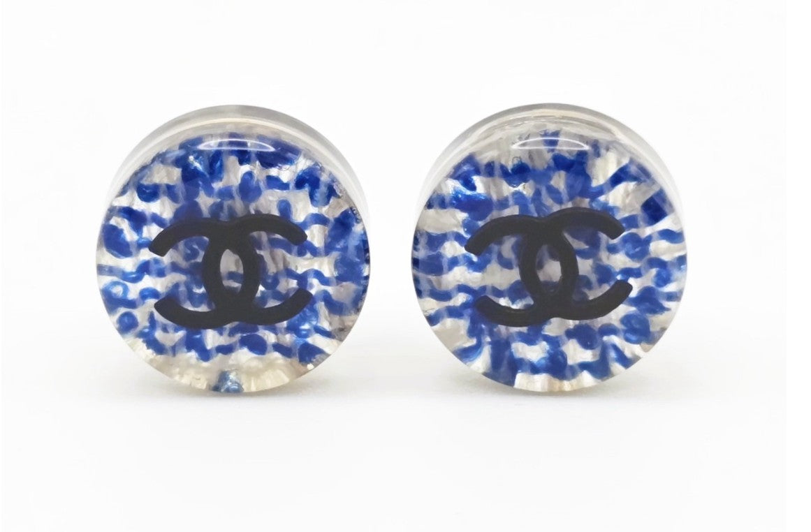 Preowned Chanel Circle Blue & Clear Resin CC 2015 Pierced Earrings-CHA.J.1028