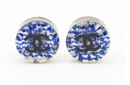 Preowned Chanel Circle Blue & Clear Resin CC 2015 Pierced Earrings-CHA.J.1028