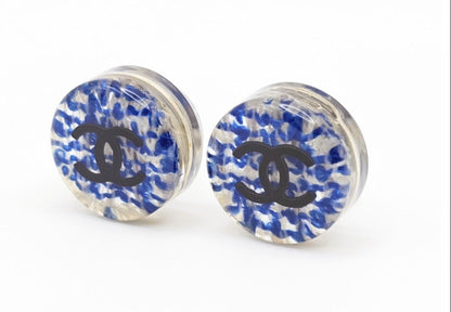 Preowned Chanel Circle Blue & Clear Resin CC 2015 Pierced Earrings-CHA.J.1028